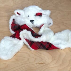 Claire’s Plush White and Red Bear Scarf for Girls One Size
